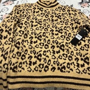 bebe Tan and Brown Leopard Print Turtleneck Sweater